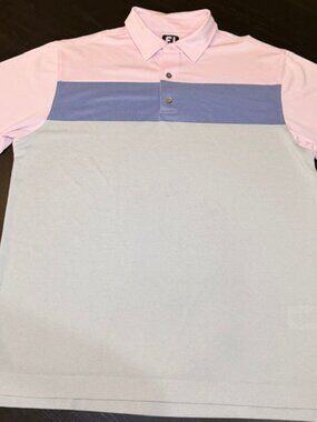 FootJoy FJ Polo Shirt Mens L Pink Gray Blue Colorblock Golf Performance Stretch